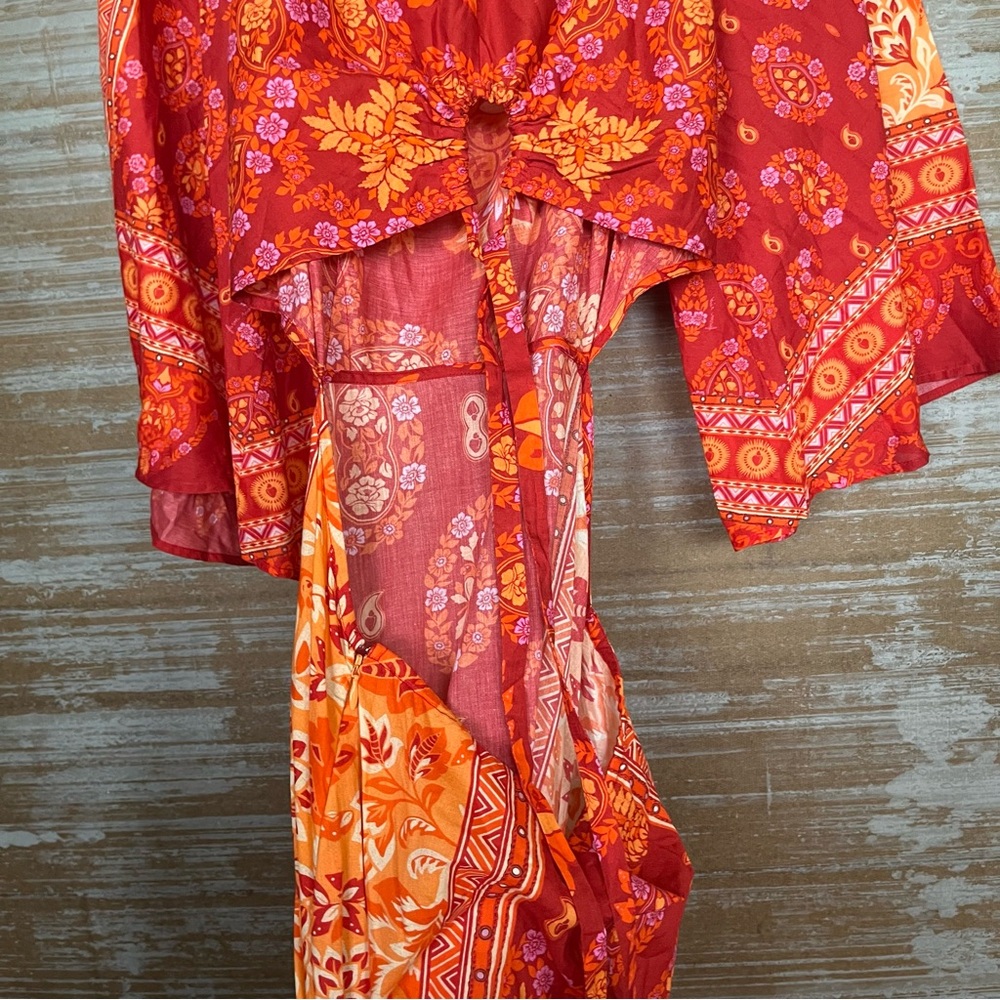 Farm  Rio Anthropologie Printed Cut Out Tiered Hem Dress Boho Western Womens S - Picture 9 of 9